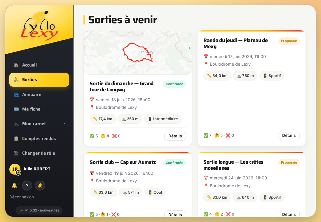 Liste des sorties